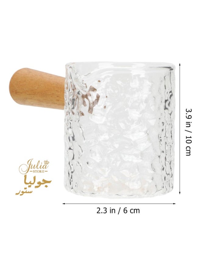 Julia Store Espresso Cups With Wood Handle, 100Ml Glass Serving Pitcher Spout Tea Cup Espresso Shot Glass Milk Frothing Pitcher Creamer Jug for Coffee Tea Milk Maple Syrup  - Image 3