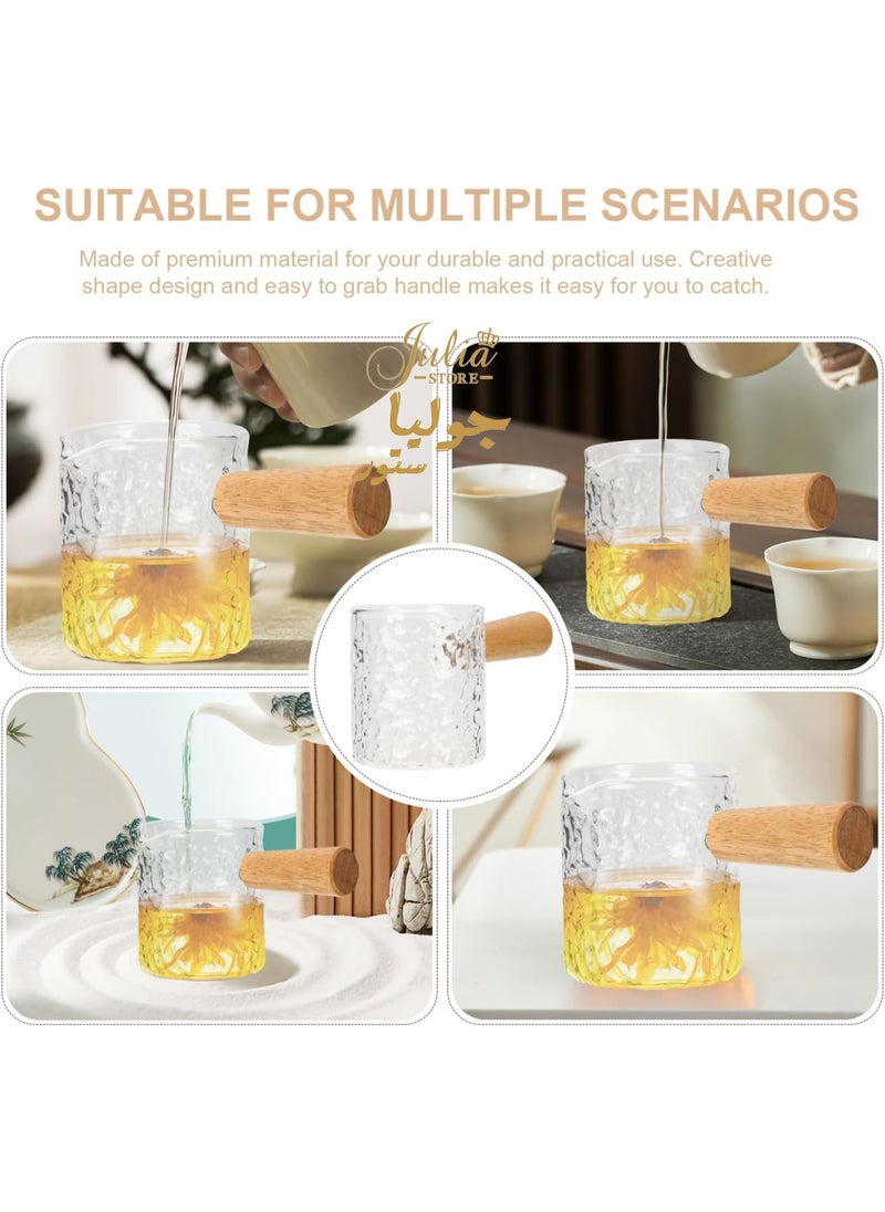 Julia Store Espresso Cups With Wood Handle, 100Ml Glass Serving Pitcher Spout Tea Cup Espresso Shot Glass Milk Frothing Pitcher Creamer Jug for Coffee Tea Milk Maple Syrup  - Image 5
