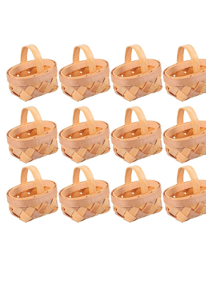 12 Pack Mini Woven Baskets with Handles, Miniature Picnic Baskets, Wood Woven Dollhouse Flower Basket, Suitable for Party Favors Crafts - Image 1