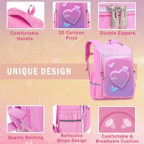 TONY STARK Backpack 41cm height for big Kids, 3D Embossed Design, Stylish and Durable Water-Resistant school Bag for Boys and Girls, Cute Cartoon Style, Ideal for Ages 5-12 (HeartWish Sparkle) - Image 4