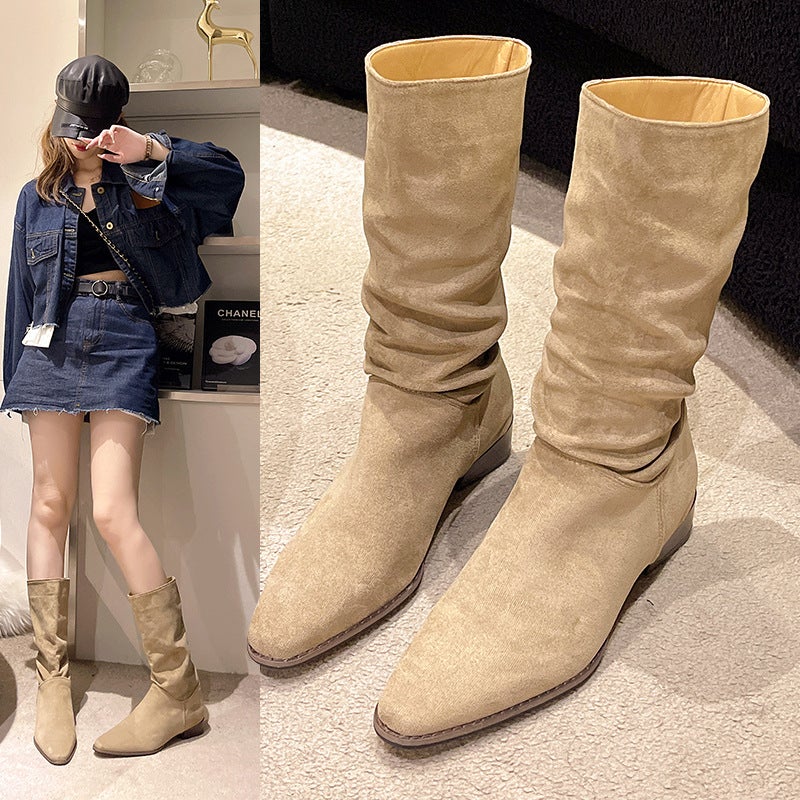 Arrival French Style Retro Heap Boots Western Cowboy Boots Fashion High Boots Korean Style Pointed Toe Long Boots - Image 2