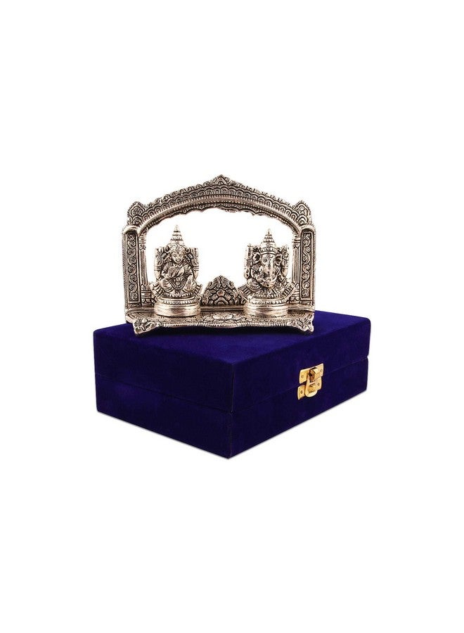 Lavanaya Silver® - Exquisite Silver Plated Ganesh Laxmi Idol with Velvet Box | Perfect for Home Décor, Office, Pooja Room | Ideal for Diwali, Housewarming, Weddings, Anniversaries & Spiritual Gifting - Image 1