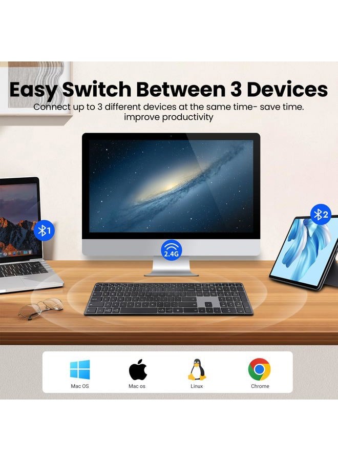 Bnnwa K925 Wireless Bluetooth Keyboard, Full Size with Number Pad, Quiet Typing, Multi-Device Connection for Windows/PC/Laptop/Phone - Image 4