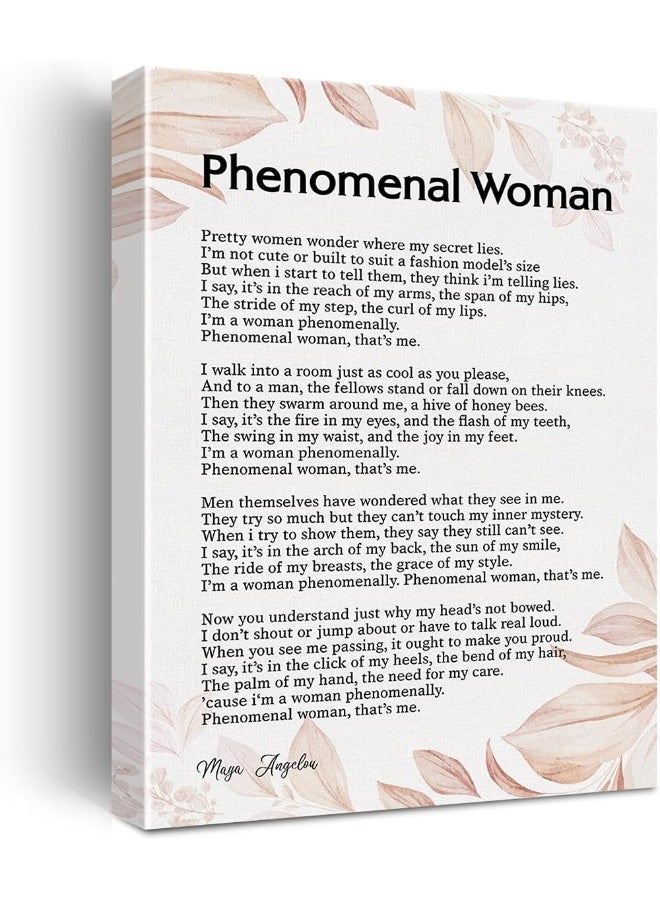 JerLoe Phenomenal Woman Poem Canvas Wall Art Motivational Maya Angelou Feminist Canvas Print Artwork Positive Canvas Painting Office Home Wall Decor Framed Gift 12x15 Inch - Image 1