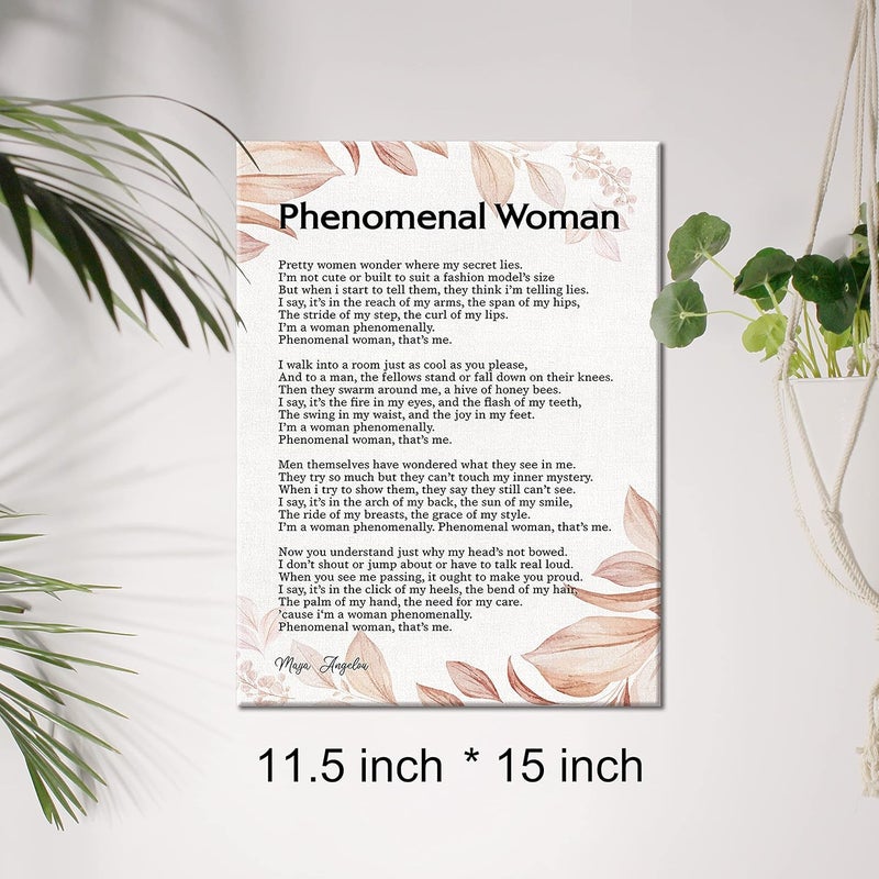 JerLoe Phenomenal Woman Poem Canvas Wall Art Motivational Maya Angelou Feminist Canvas Print Artwork Positive Canvas Painting Office Home Wall Decor Framed Gift 12x15 Inch - Image 2