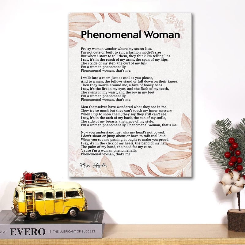 JerLoe Phenomenal Woman Poem Canvas Wall Art Motivational Maya Angelou Feminist Canvas Print Artwork Positive Canvas Painting Office Home Wall Decor Framed Gift 12x15 Inch - Image 5