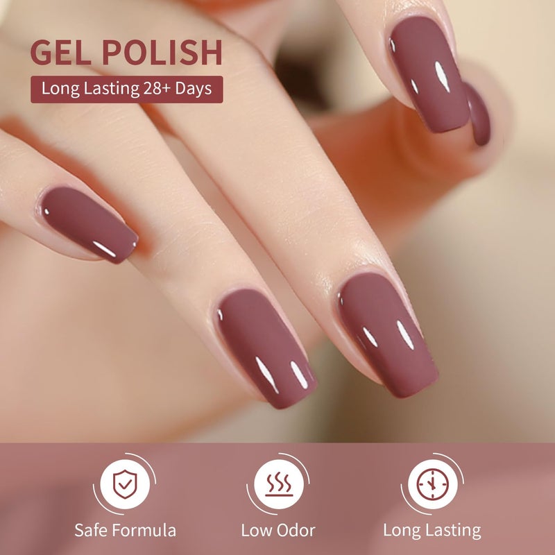JODSONE 10ml Nude Brown Gel Nail Polish Set 6Colors Long Lasting Neutral Brown Red Purple Pink Gel Nail Polish Lacquer Glossy Art for Nail and Salon Need U V Lamp - Image 4