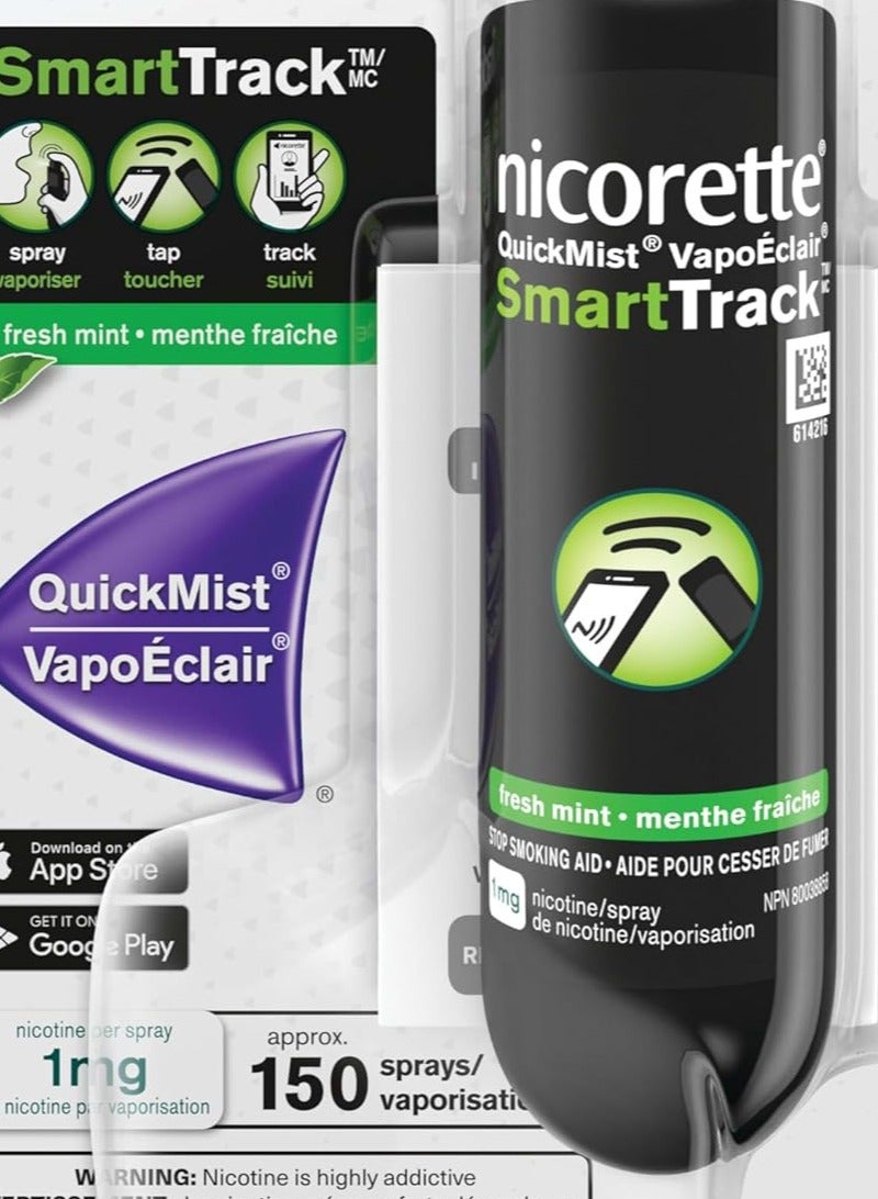 نيكوريت بخاخ الفم نيكوريت كويك ميست سمارت تراك بالنيكوتين، مساعد للإقلاع عن التدخين، نكهة النعناع المنعش، 1 ملغ، 150 بخة، عبوة واحدة - Image 1