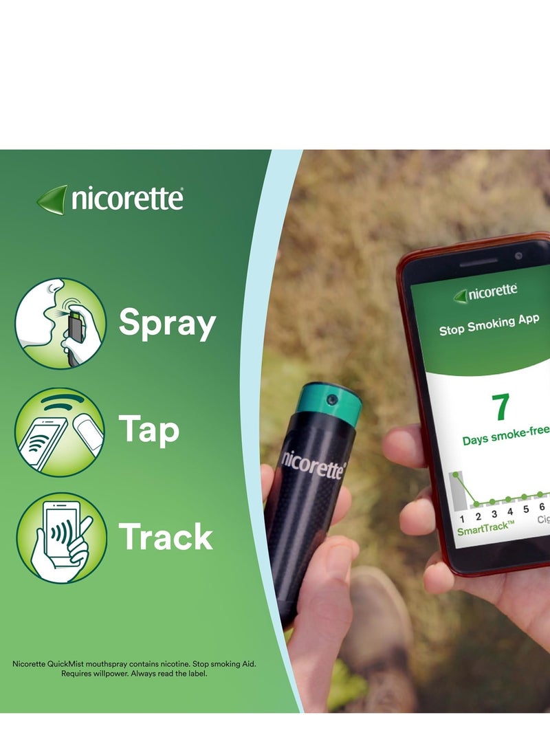 نيكوريت بخاخ الفم نيكوريت كويك ميست سمارت تراك بالنيكوتين، مساعد للإقلاع عن التدخين، نكهة النعناع المنعش، 1 ملغ، 150 بخة، عبوة واحدة - Image 5