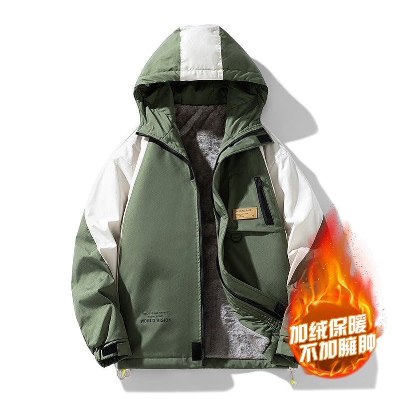 Men'S Hooded Color-Blocked Large Size Trendy Jacket Youthful Loose Plus Fat Plus Versatile Casual Letter Printed Jacket - Image 4