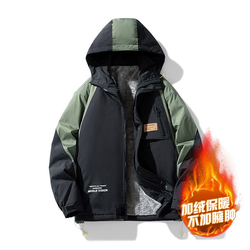 Men'S Hooded Color-Blocked Large Size Trendy Jacket Youthful Loose Plus Fat Plus Versatile Casual Letter Printed Jacket - Image 5