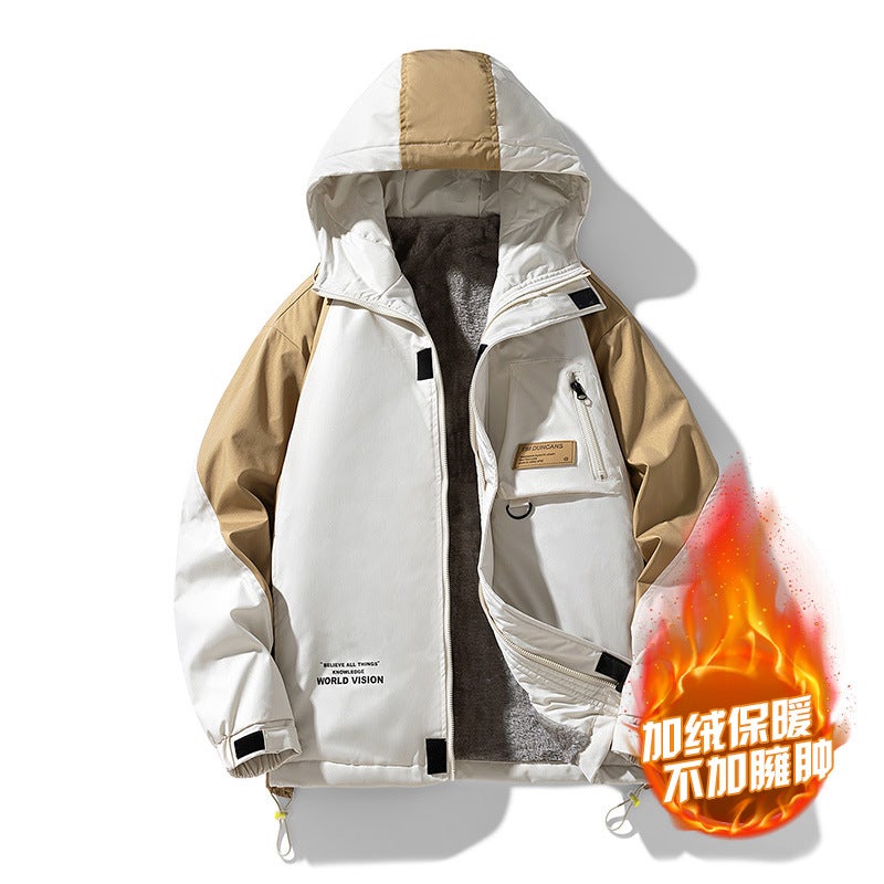 Men'S Hooded Color-Blocked Large Size Trendy Jacket Youthful Loose Plus Fat Plus Versatile Casual Letter Printed Jacket - Image 2