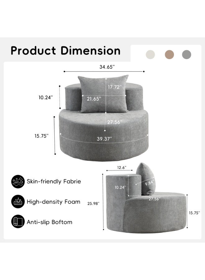 AIMSTYTO Round Chaise Longue Chair Indoor, Modern Upholstered Chenille Deep Seat Circle Single Lounge Floor Sofa Chair for Living Room, Bedroom Apartment - Image 3