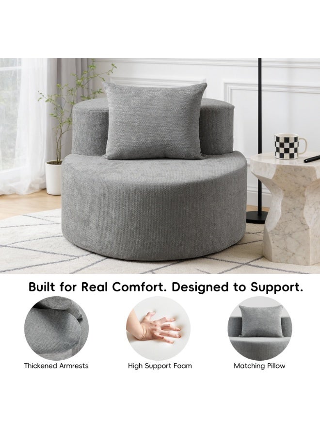 AIMSTYTO Round Chaise Longue Chair Indoor, Modern Upholstered Chenille Deep Seat Circle Single Lounge Floor Sofa Chair for Living Room, Bedroom Apartment - Image 4