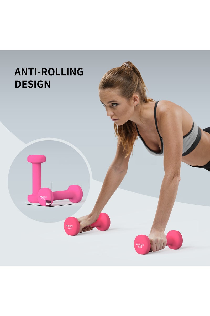 PROIRON PROIRON Neoprene Dumbbells Set Weights Exercise & Fitness Dumbbells (1kg×2 Pink) - Image 4