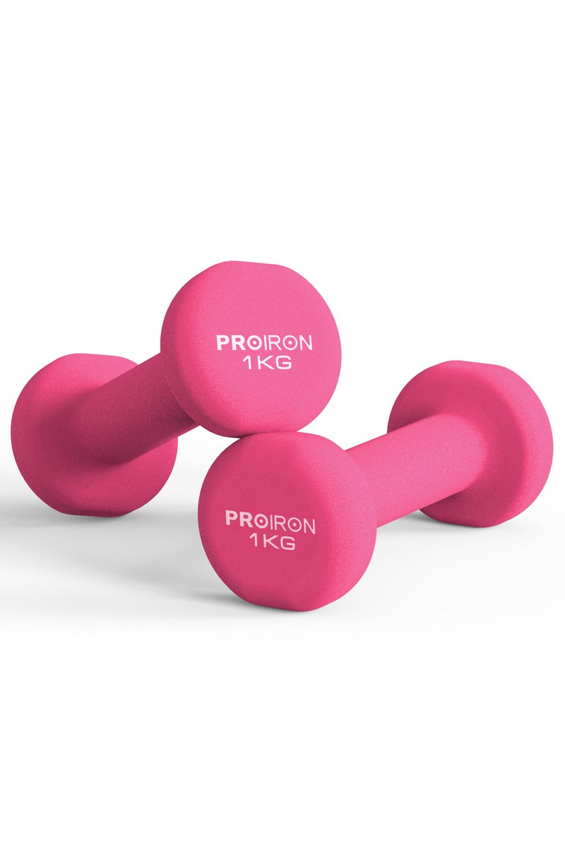 PROIRON PROIRON Neoprene Dumbbells Set Weights Exercise & Fitness Dumbbells (1kg×2 Pink) - Image 1