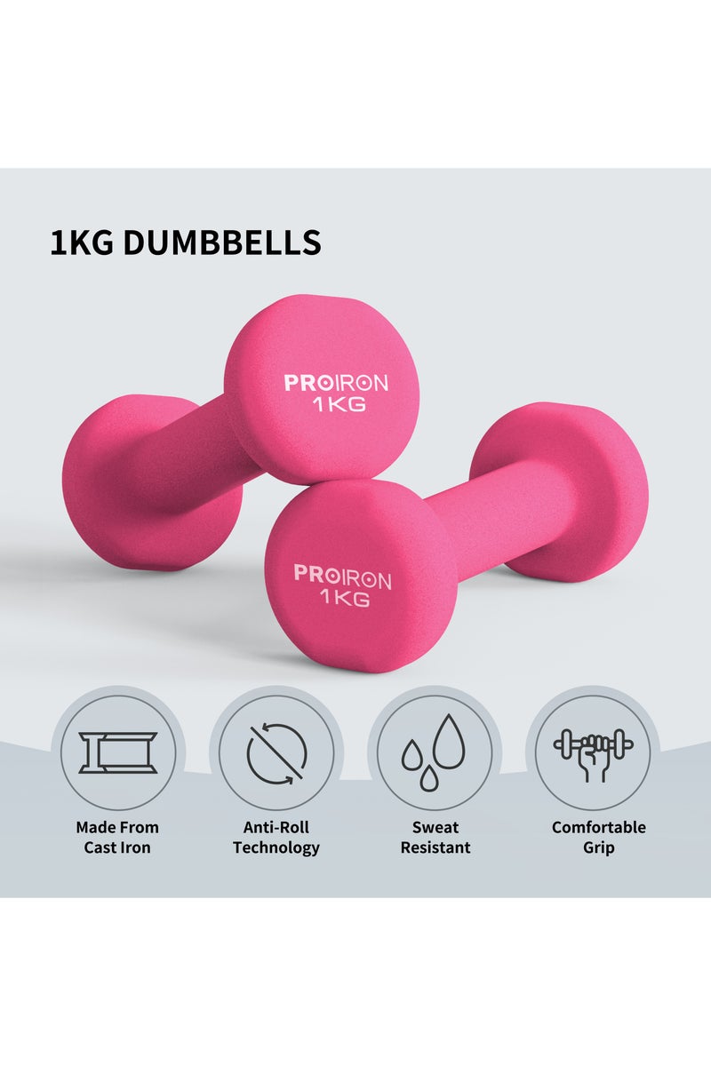 PROIRON PROIRON Neoprene Dumbbells Set Weights Exercise & Fitness Dumbbells (1kg×2 Pink) - Image 2