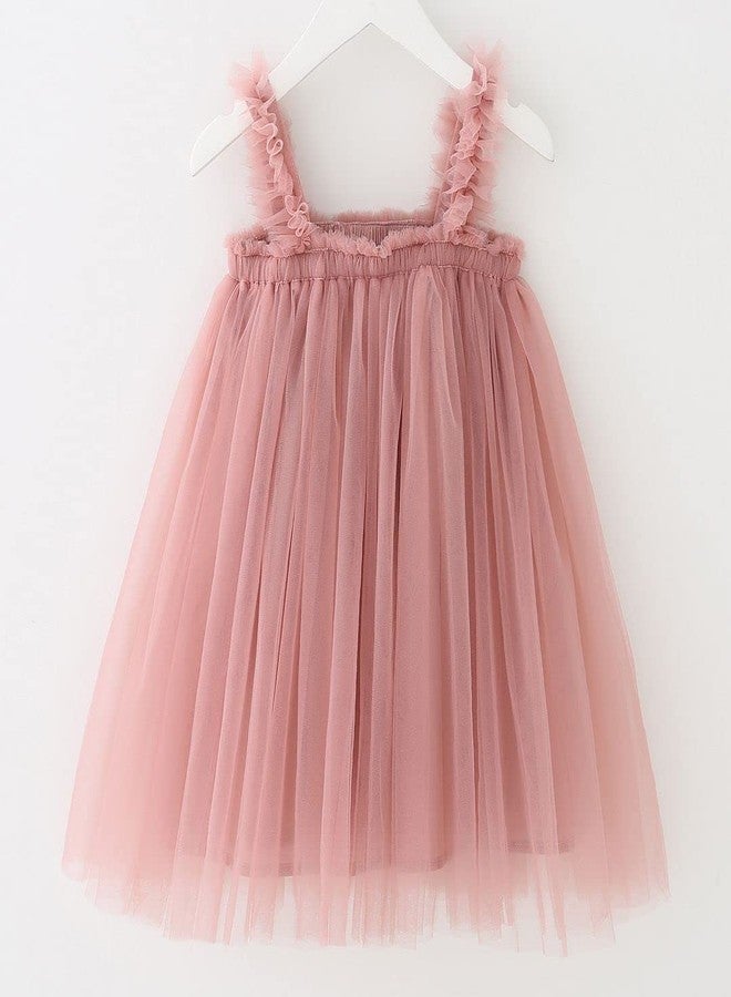 Bow Dream Baby Girls Toddler Tutu Dress Infant Tulle Dress Party Princess Dress with Flower Headband Dusty Rose 0-3 Months - Image 4
