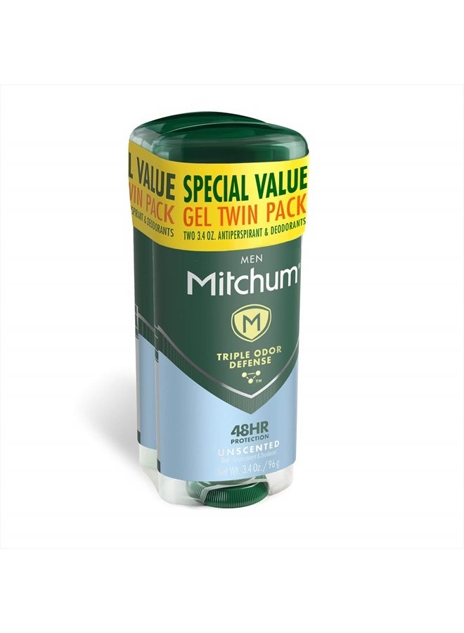Mitchum Men's Deodorant, Antiperspirant, Triple Odor Defense Gel Stick, 48 Hr Protection, Dermatologist Tested, Alcohol Free, Unscented, 3.4 Oz (Pack of 2) - Image 2