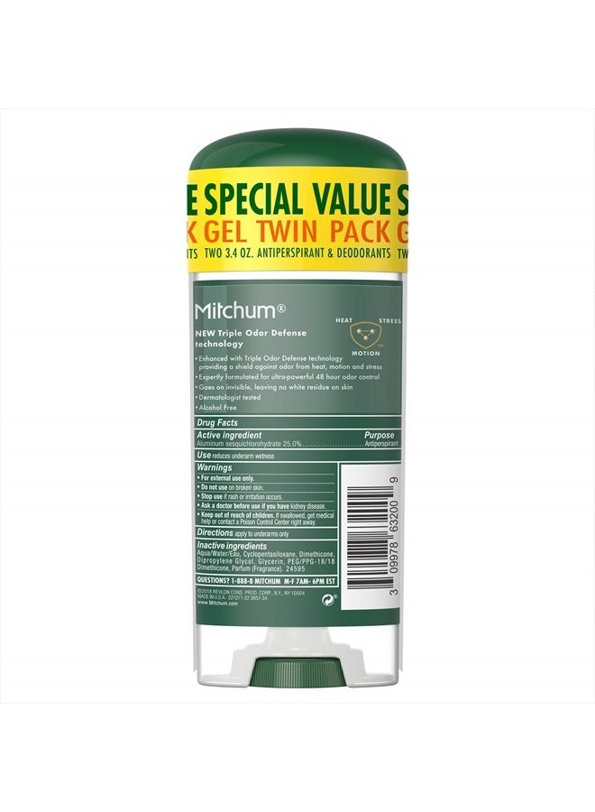 Mitchum Men's Deodorant, Antiperspirant, Triple Odor Defense Gel Stick, 48 Hr Protection, Dermatologist Tested, Alcohol Free, Unscented, 3.4 Oz (Pack of 2) - Image 3