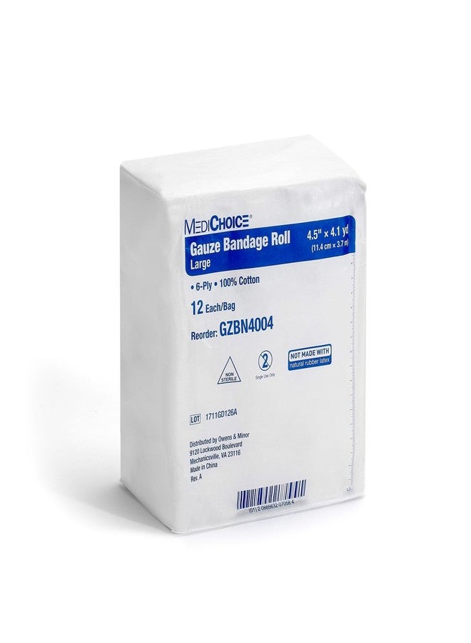 MediChoice Gauze Roll Bandage, 6-Ply, Non-Sterile, Hypoallergenic, 4.5 Inch x 4.1 Yards, White, 1314GZBN4004 (Case of 48) - Image 1
