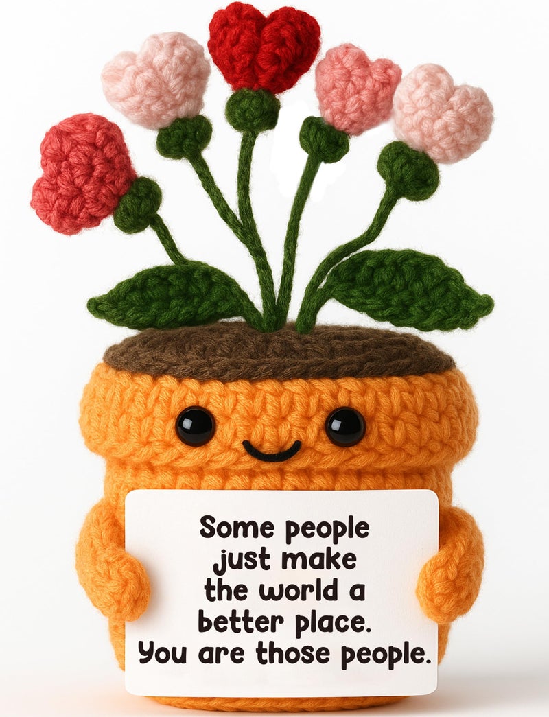 MAMAGIFTREE Crochet Heart Flower â€“ You Make The World a Better Place Quote â€“ Thoughtful Gift for Appreciation, Encouragement, Coworkers, Teachers, or Friends - Image 1