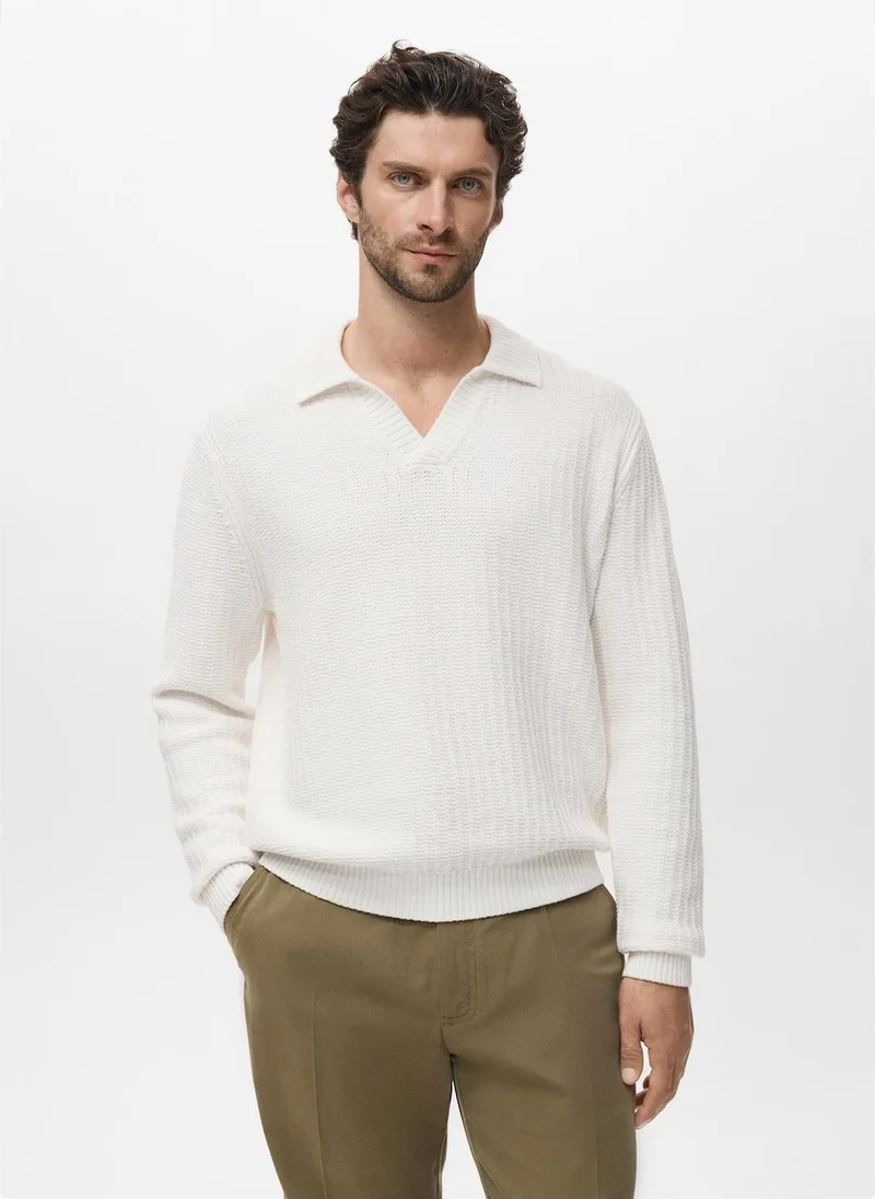 Mango Man Knitted structured polo sweater