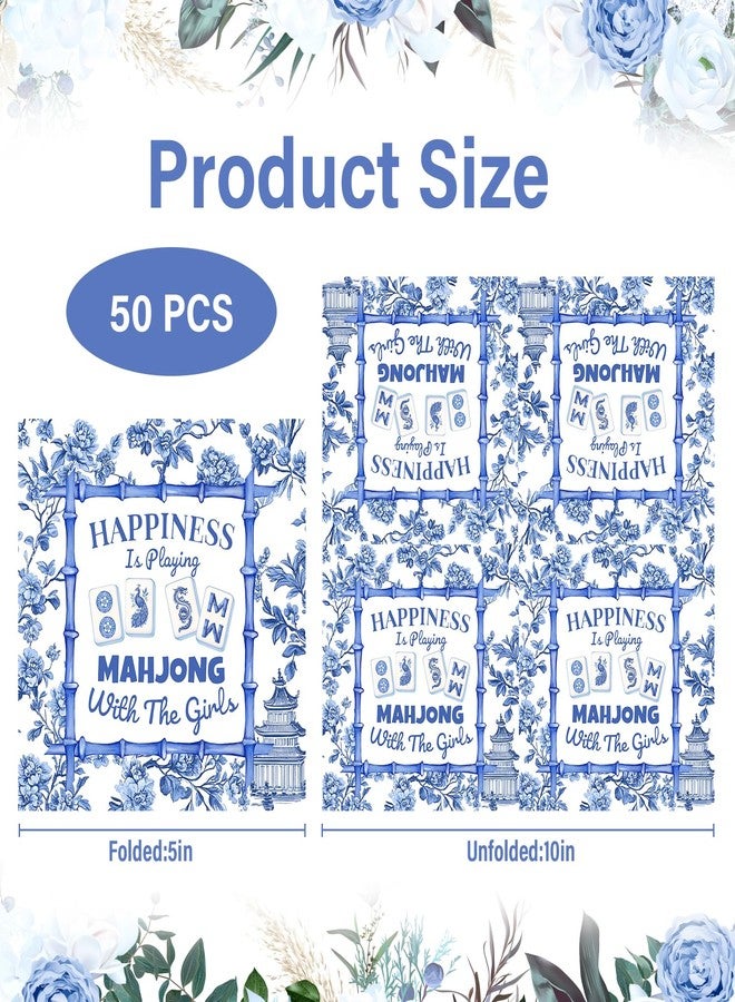Quera 50 Pcs Mahjong Cocktail Napkins Blue Tile Disposable Paper Napkins Chinoiserie Beverage Napkins for Game Night, Ladies Luncheon, or Mahjong Gatherings, 5" x 5" - Image 2