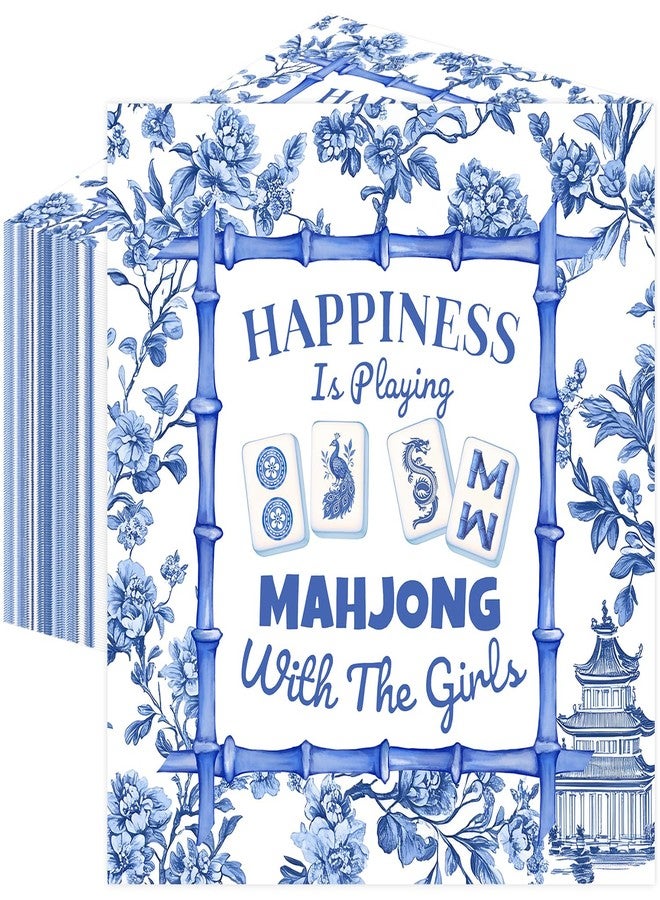 Quera 50 Pcs Mahjong Cocktail Napkins Blue Tile Disposable Paper Napkins Chinoiserie Beverage Napkins for Game Night, Ladies Luncheon, or Mahjong Gatherings, 5" x 5" - Image 1