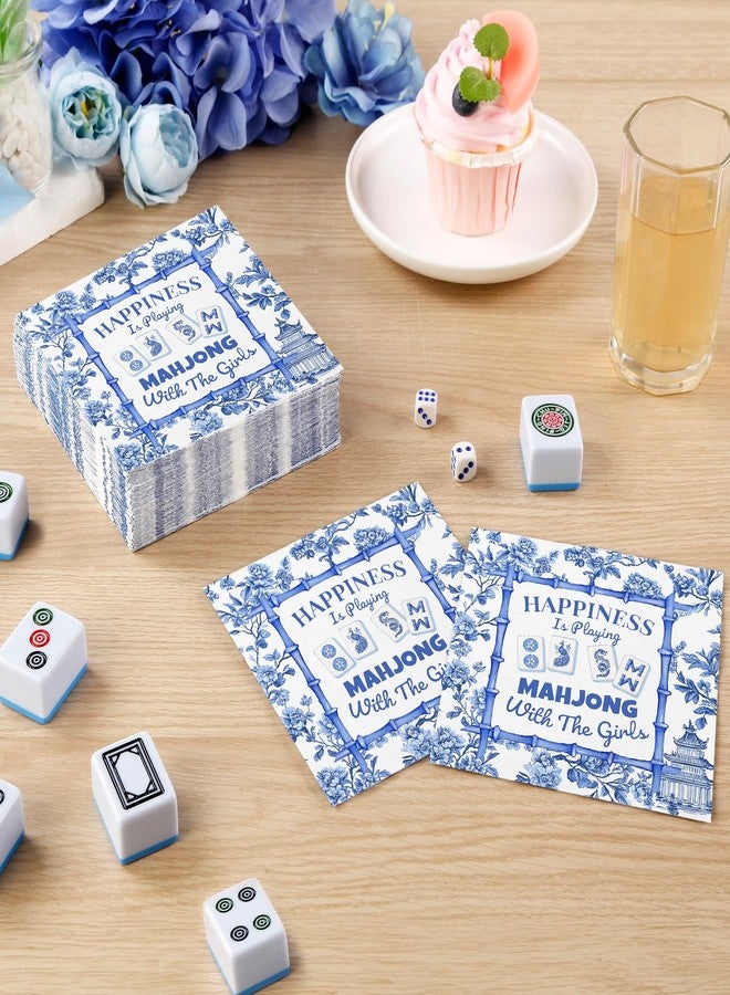 Quera 50 Pcs Mahjong Cocktail Napkins Blue Tile Disposable Paper Napkins Chinoiserie Beverage Napkins for Game Night, Ladies Luncheon, or Mahjong Gatherings, 5" x 5" - Image 3
