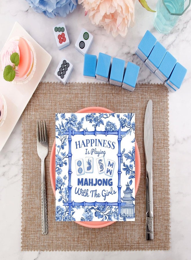 Quera 50 Pcs Mahjong Cocktail Napkins Blue Tile Disposable Paper Napkins Chinoiserie Beverage Napkins for Game Night, Ladies Luncheon, or Mahjong Gatherings, 5" x 5" - Image 4