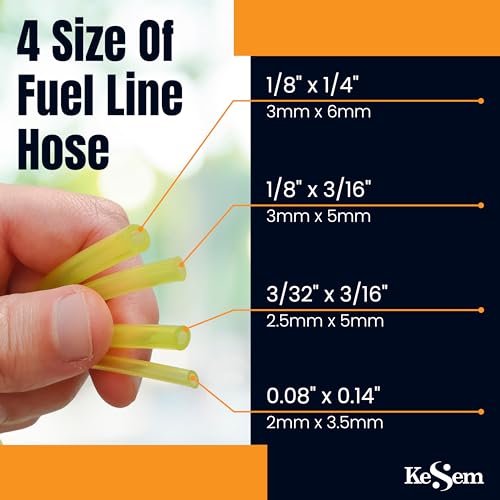 KESEM 4 Sizes Assoreted Fuel Line Hose Replacement Tubing for Two Stroke / 2 Cycle Small Enginge ower Tools, Petrol Gas Pipe for Lawn Mower String Trimmer Chainsaw Leaf Blower, Fit Most Brands (Yellow) - Image 3