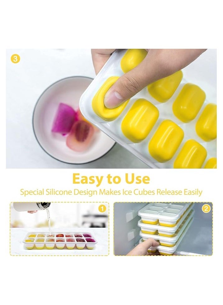 MahMir - 4 Piece Pack, Easy-Release Flexible & Silicone 14-Ice Trays with Spill-Resistant Removable Lid, and BPA Free, for Cocktail, Freezer, Stackable Chocolate Trays with Lids ( Yellow ) - Image 1