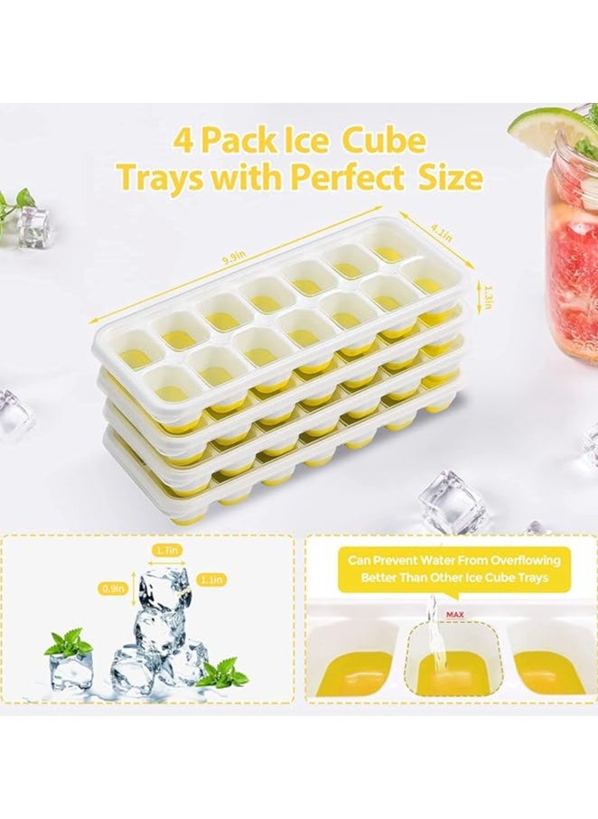 MahMir - 4 Piece Pack, Easy-Release Flexible & Silicone 14-Ice Trays with Spill-Resistant Removable Lid, and BPA Free, for Cocktail, Freezer, Stackable Chocolate Trays with Lids ( Yellow ) - Image 1