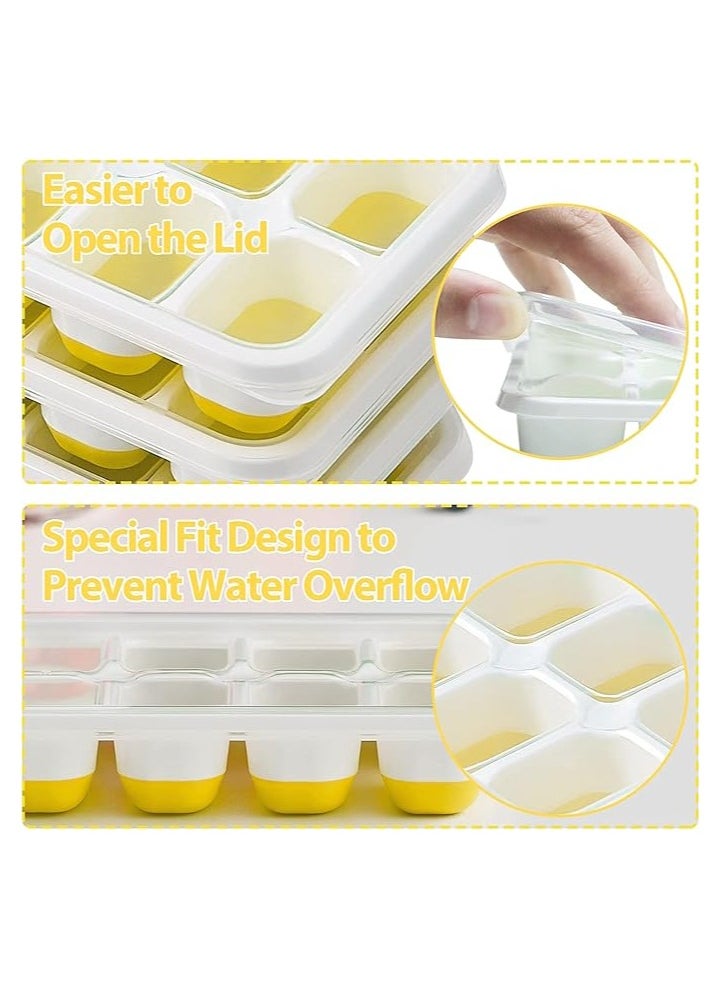 MahMir - 4 Piece Pack, Easy-Release Flexible & Silicone 14-Ice Trays with Spill-Resistant Removable Lid, and BPA Free, for Cocktail, Freezer, Stackable Chocolate Trays with Lids ( Yellow ) - Image 1