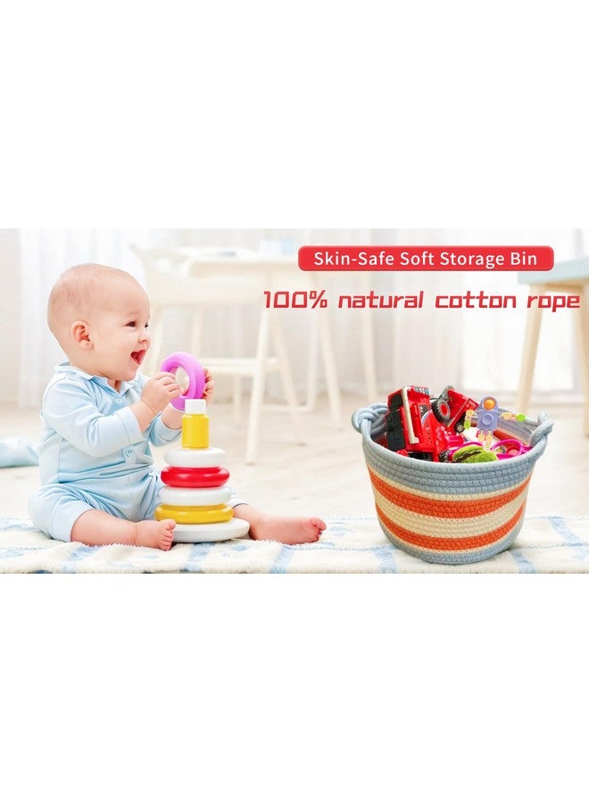 Bellar Small Rope Basket,Shelf Storage Baskets for Organizing,Cute Rainbow Storage Basket,Round Decorative Box for Kids,Woven Rope Storage Snack Storage Area Decorative Boxes Aesthetic -9.4’’*7.1’’ - Image 5