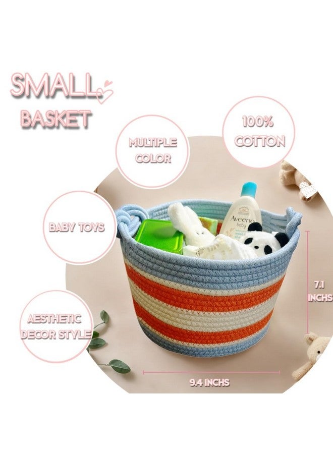 Bellar Small Rope Basket,Shelf Storage Baskets for Organizing,Cute Rainbow Storage Basket,Round Decorative Box for Kids,Woven Rope Storage Snack Storage Area Decorative Boxes Aesthetic -9.4’’*7.1’’ - Image 2