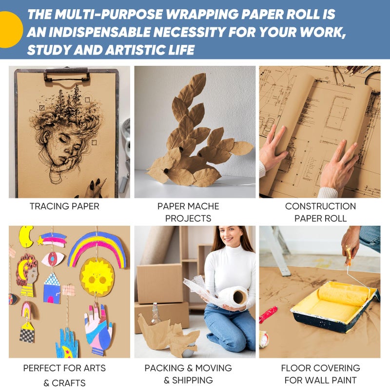 Donyang Brown Wrapping Paper, Kraft Paper Roll, Craft Decorative Paper 15" x 450", Packing Paper for Moving Shipping Supplies, Poster Bulletin Board Paper Roll, Father Day Bouquet Flower Arts Crafts Gift Wrap - Image 4