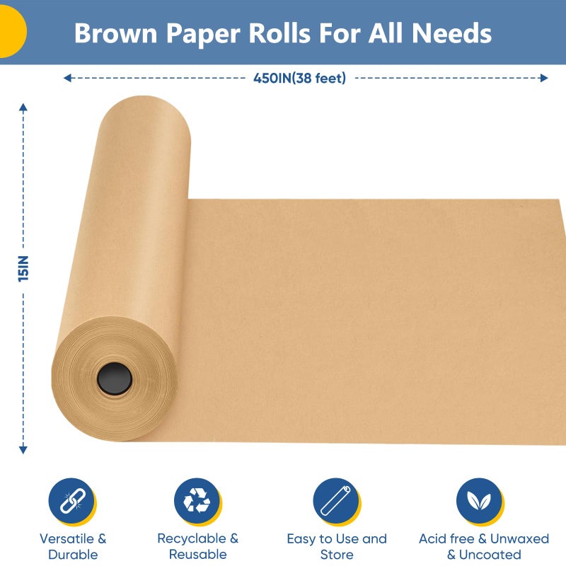 Donyang Brown Wrapping Paper, Kraft Paper Roll, Craft Decorative Paper 15" x 450", Packing Paper for Moving Shipping Supplies, Poster Bulletin Board Paper Roll, Father Day Bouquet Flower Arts Crafts Gift Wrap - Image 2