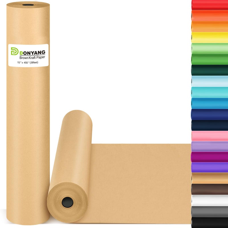 Donyang Brown Wrapping Paper, Kraft Paper Roll, Craft Decorative Paper 15" x 450", Packing Paper for Moving Shipping Supplies, Poster Bulletin Board Paper Roll, Father Day Bouquet Flower Arts Crafts Gift Wrap - Image 1