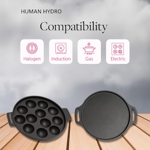 Human Hydro Cast Iron Cookware Set, 30cm Dosa Tawa and 12-Pit Paniyaram Pan with Glass Lid - Image 3