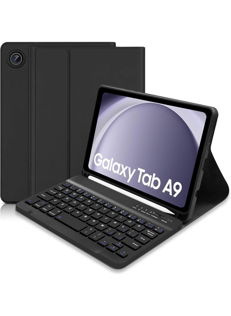 Muzz Keyboard Case for Samsung Galaxy Tab A9 Slim Lightweight Stand Cover with Magnetically Detachable Wireless Bluetooth Keyboard For (Galaxy Tab A9 8.7 Inch 2023) - Image 1