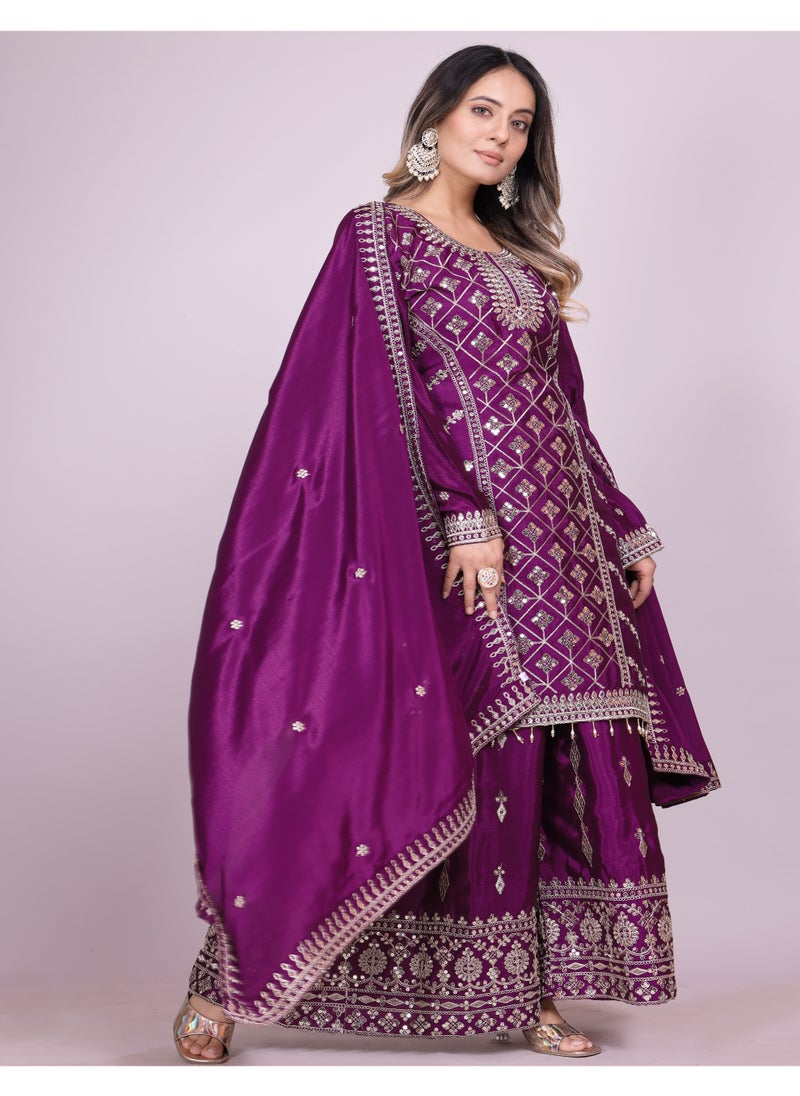 Super Asian Elegant Chinnon Lehenga Set with Coding Sequence Embroidery – Fully Stitched Festive Wear  - Image 4