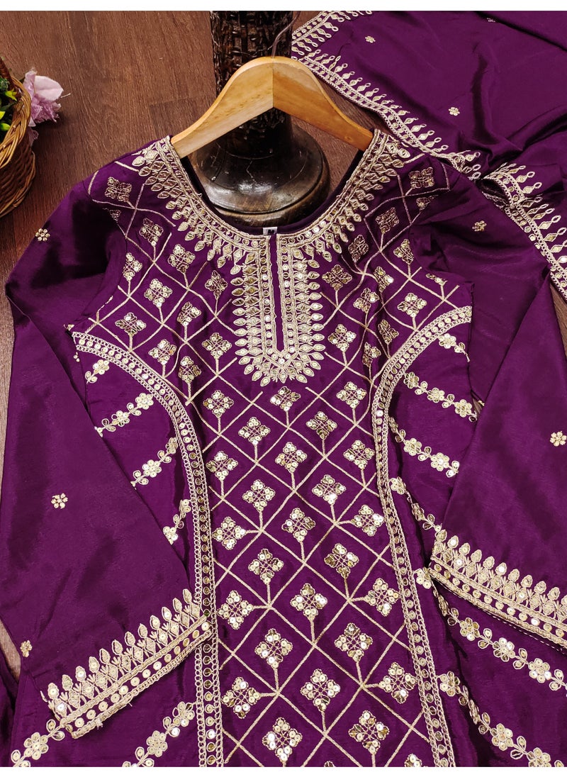 Elegant Chinnon Lehenga Set with Coding Sequence Embroidery – Fully Stitched Festive Wear