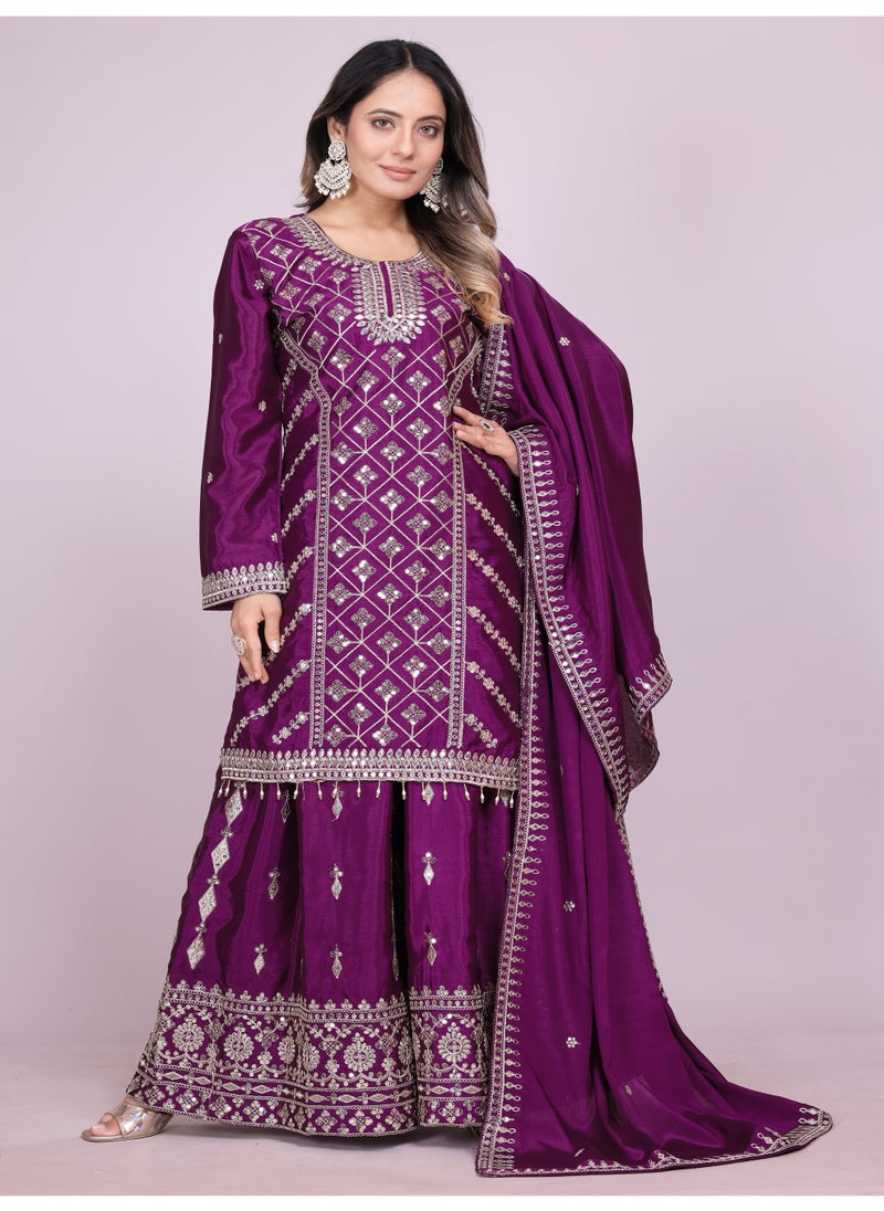 Super Asian Elegant Chinnon Lehenga Set with Coding Sequence Embroidery – Fully Stitched Festive Wear  - Image 1