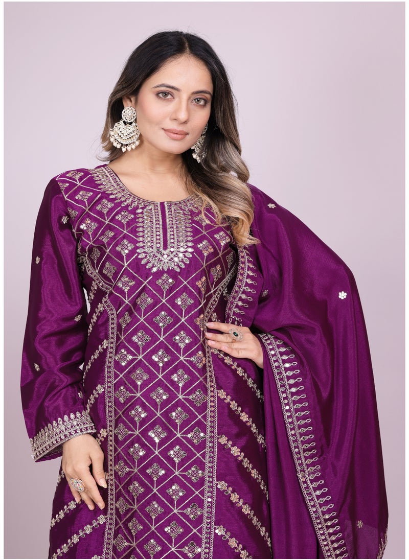 Super Asian Elegant Chinnon Lehenga Set with Coding Sequence Embroidery – Fully Stitched Festive Wear  - Image 3