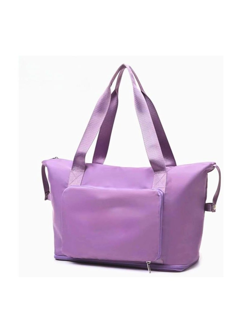 Large Capacity Foldable Waterproof Duffel Bag with Dry Wet Separation for Women, Expandable Sports Travel Bag for Women (Purple) - Image 1