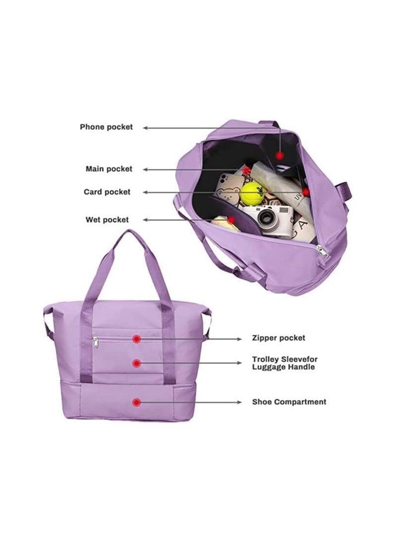 Large Capacity Foldable Waterproof Duffel Bag with Dry Wet Separation for Women, Expandable Sports Travel Bag for Women (Purple) - Image 3