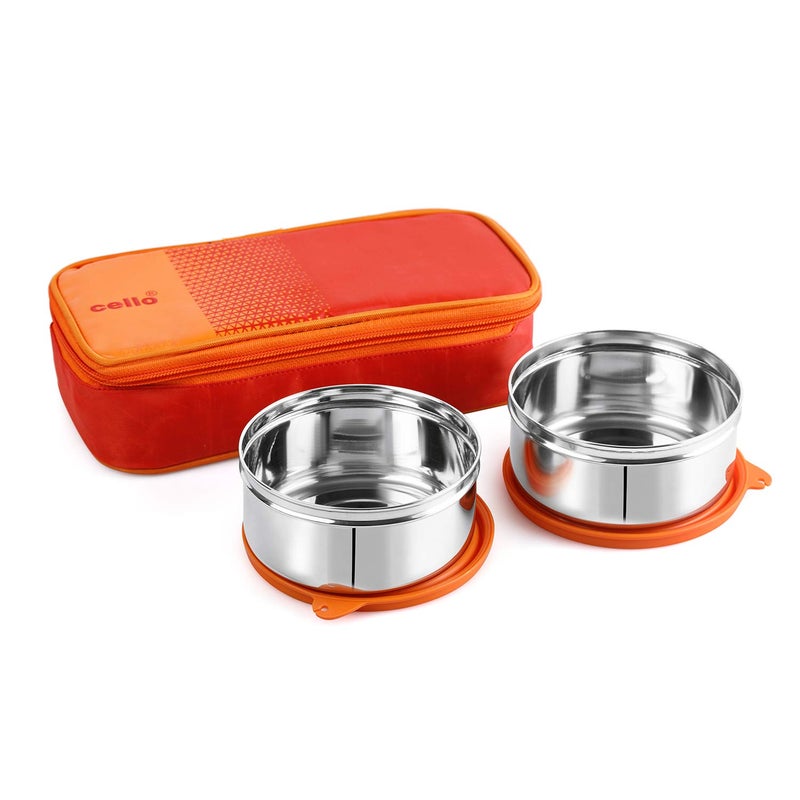 Cello CELLO MF Matiz Lunch Box with Jacket 2 Unit Orange Stainless Steel Lunch Box 2 Unit Lunch Box with Jacket Ideal for Office  - Image 1