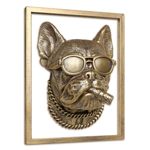 Newinhome Animal Heads Wall Decor Includes Metal Frame Resin Animals Sculptures Head Wall Hanging Decoration Gold vintage Wall Sculpture for Living Room Bedroom OfficeBulldog - Image 3